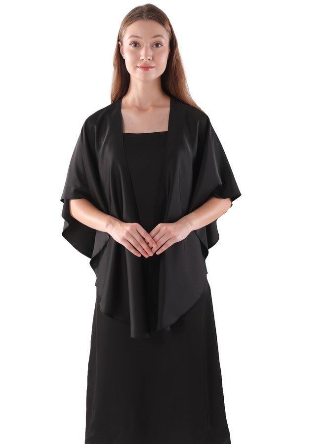 Hotshawl Women's Shawls and Wraps for Evening Dresses Elegant Stain Wraps Wedding Party Scarf Bridal Scarves Cover Up (Black) - Image 3